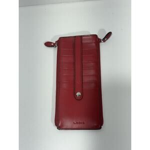 Lodis Audrey Red Credit Card Holder W/ Zipper Pocket Black Trim 7.5" x 3" Wallet